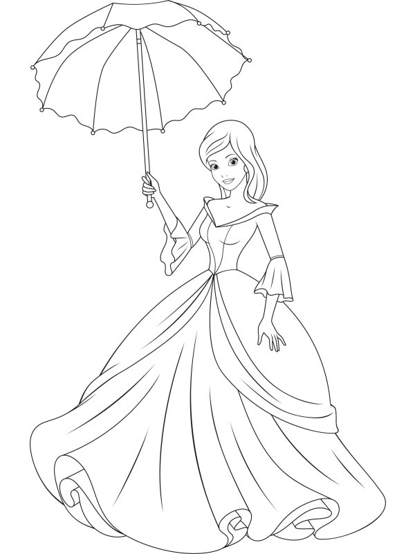 Princess with umbrella Coloring page