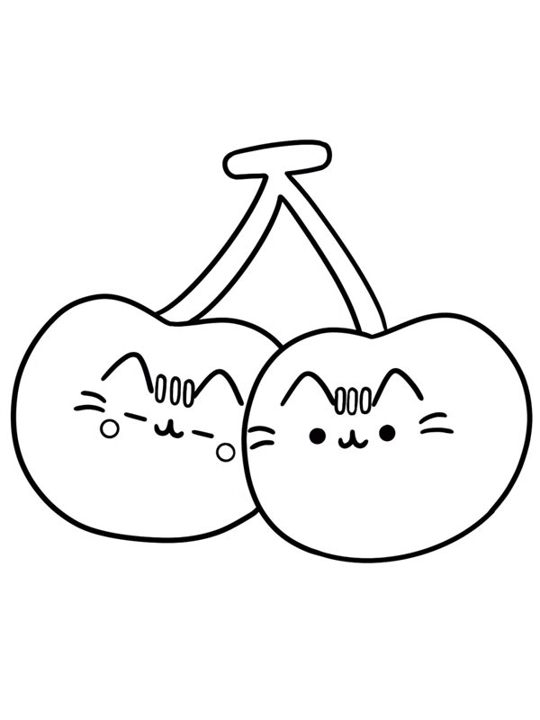 Pusheen Cat Cherries Coloring page