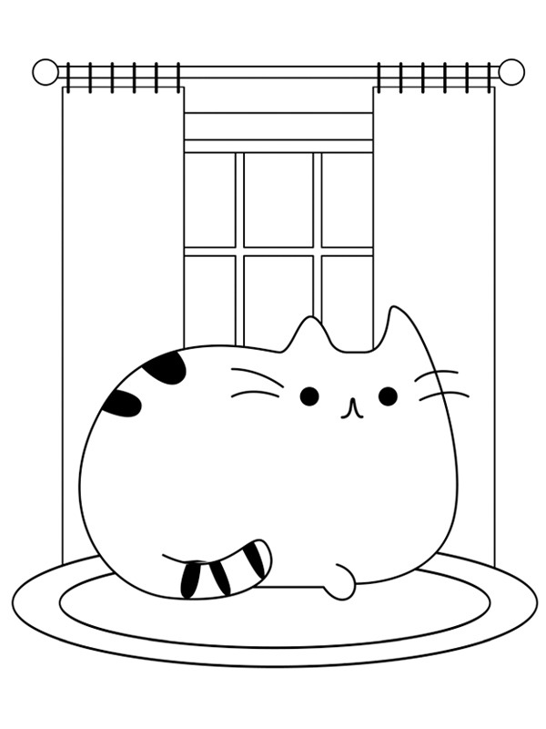 Pusheen lays in front of the window Coloring page