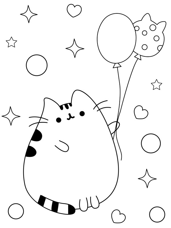 Pusheen with balloons Coloring page