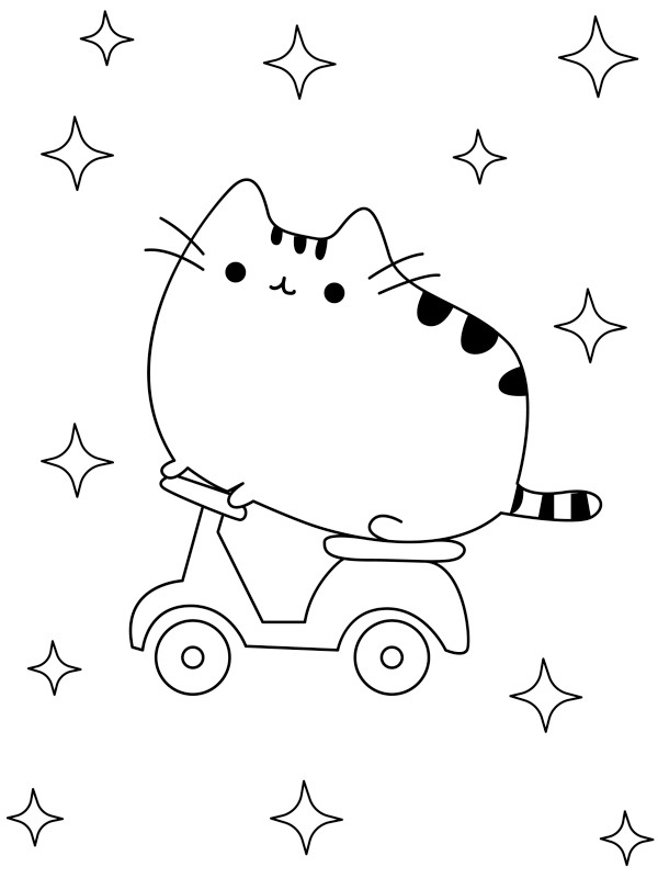 Pusheen on the bike Coloring page