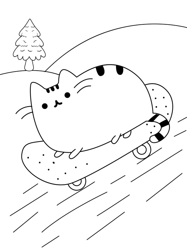 Pusheen with a skateboard Coloring page