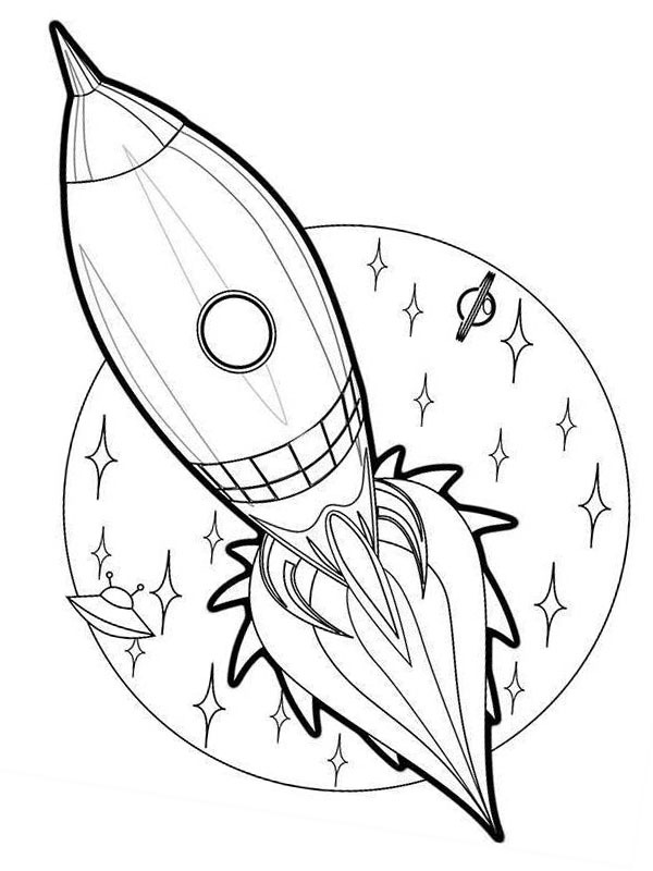 Rocket in space Coloring page