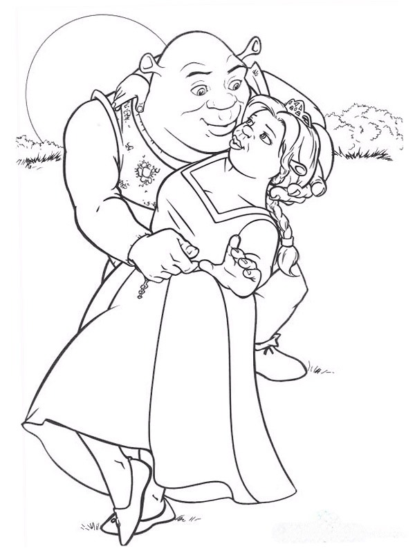 Shrek and the old woman dancing Coloring page