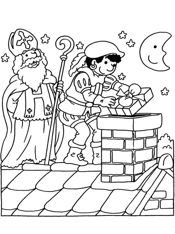 Saint Nicholas and Pete bring presents Coloring page