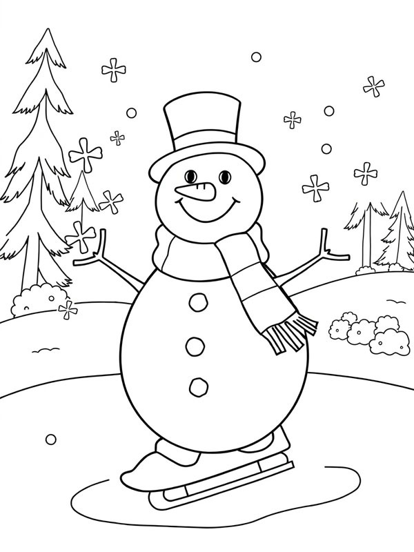 Snowman on ice skates Coloring page