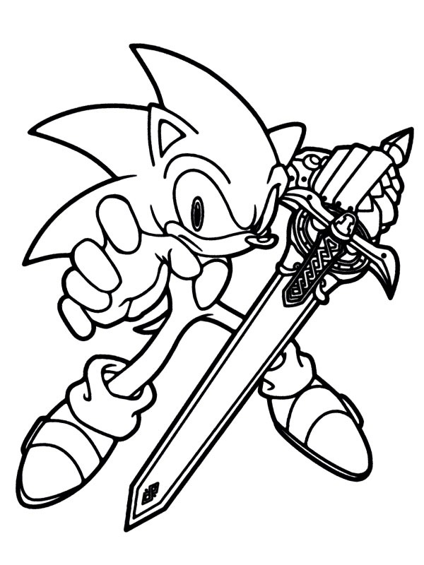 Sonic with sword caliburn Coloring page