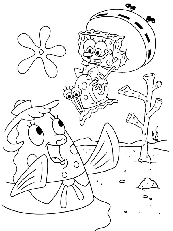 Spongebob Squarepants, Gary Snail and Mrs. Puff Coloring page