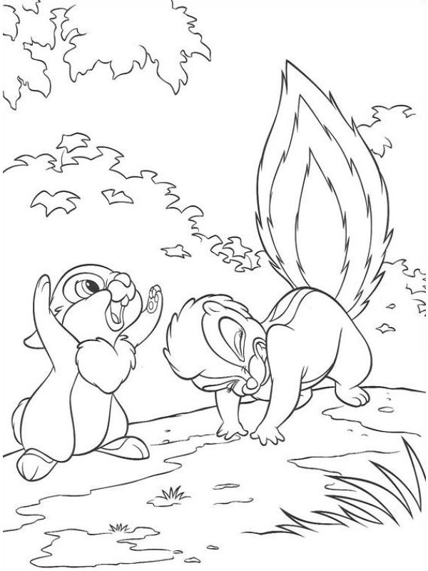 Thumper and skunk Flower Coloring page