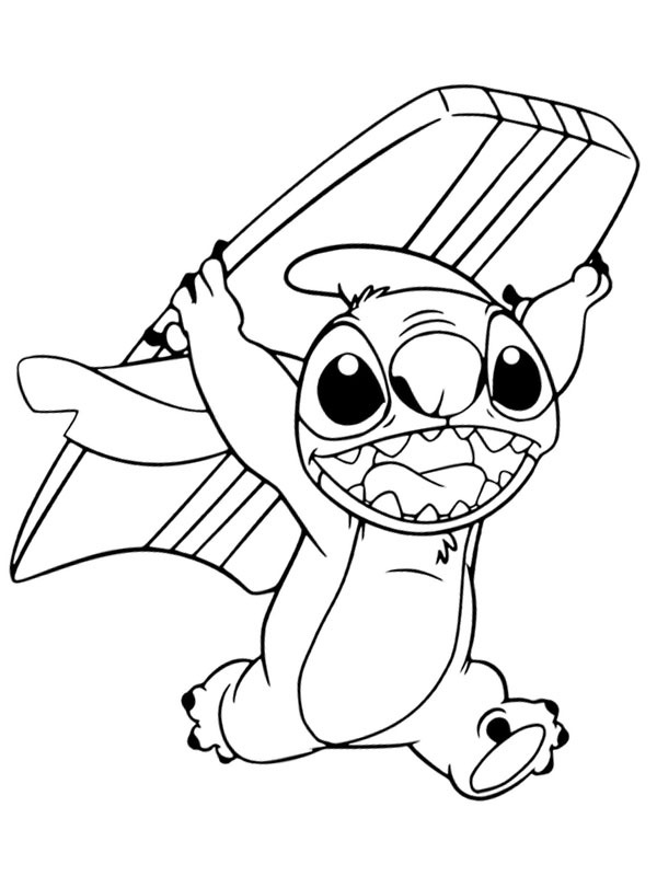 Stitch with a surfboard Coloring page