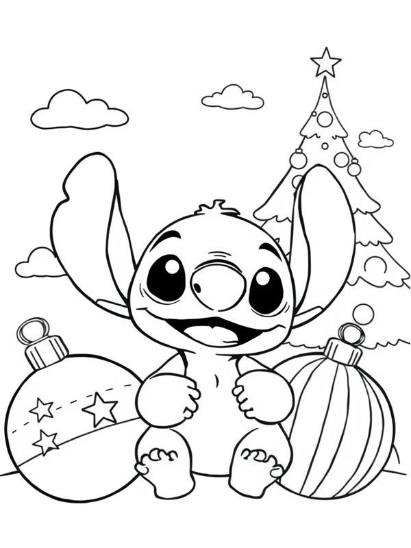 Stitch with Christmas baubles Coloring page