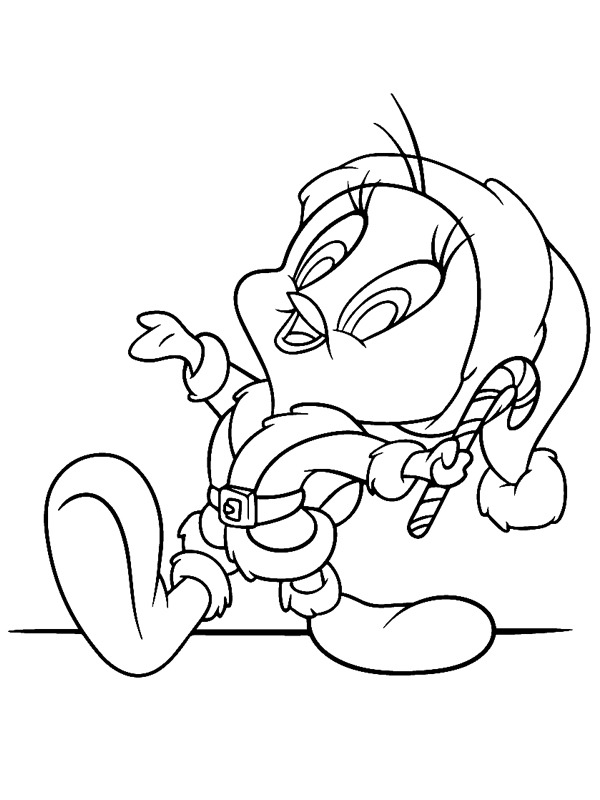 Tweety with candy cane Coloring page