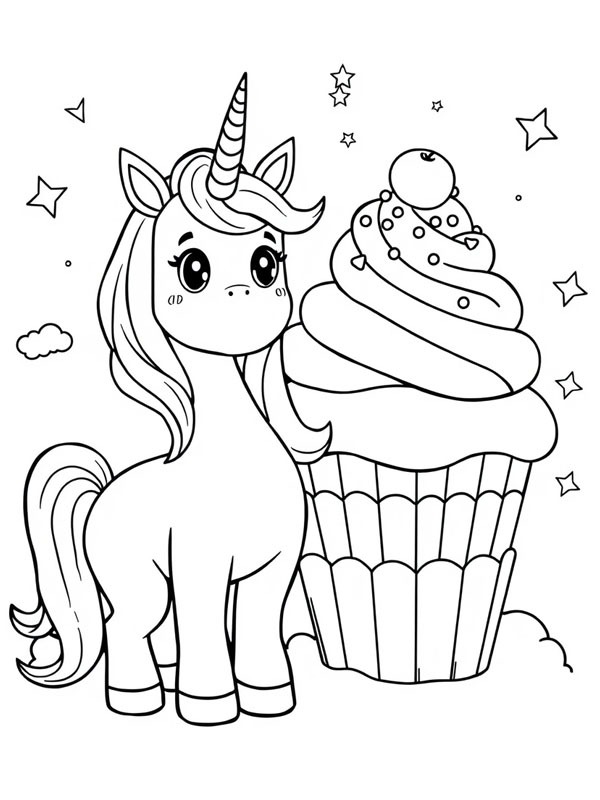 Unicorn cupcake Coloring page