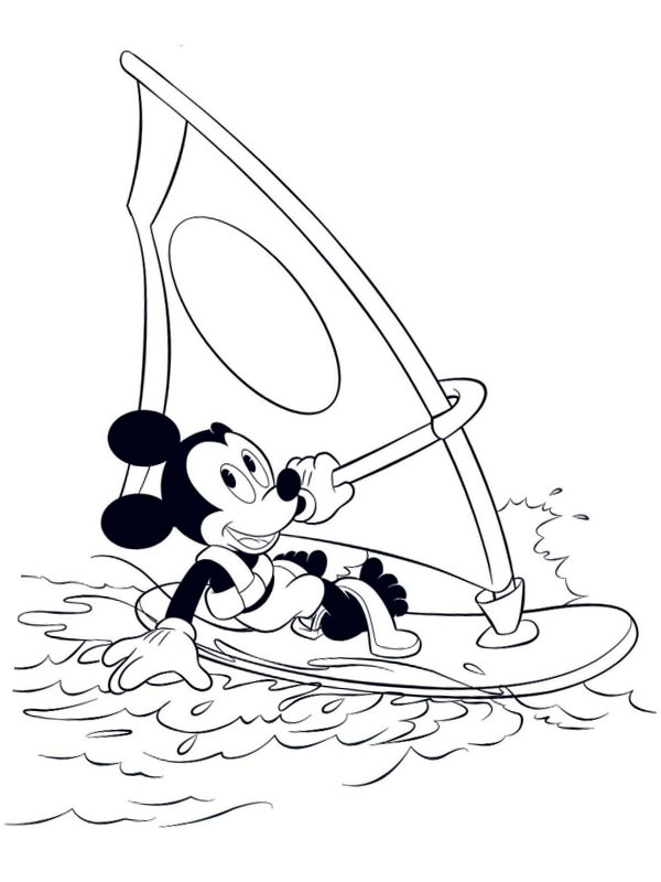 Windsurfer Mickey Mouse Coloring page