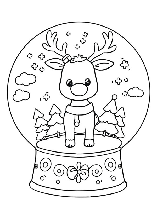 Winter Snow Globe With Reindeer Coloring page