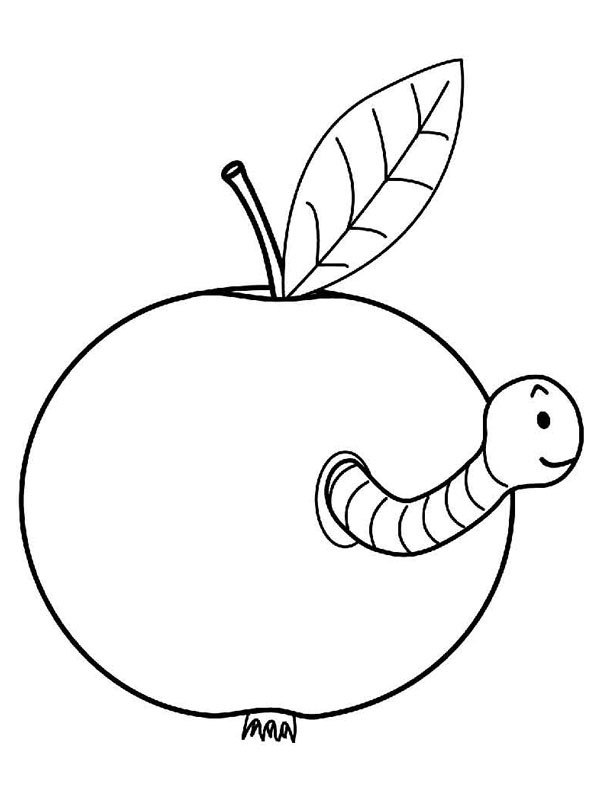 Worm in an apple Coloring page